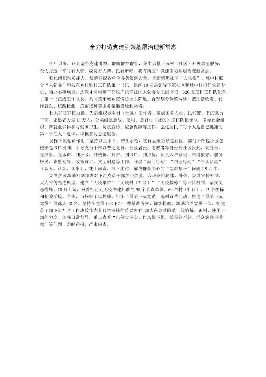 【经验交流材料】全力打造党建引领基层治理新常态.docx_第1页