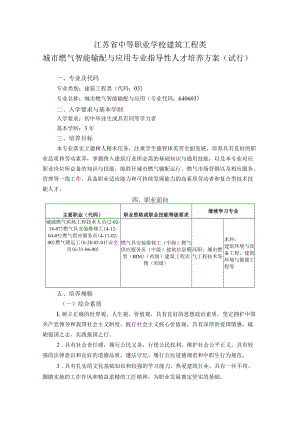 中职建筑工程类城市燃气智能输配与应用专业人培方案（试行）.docx