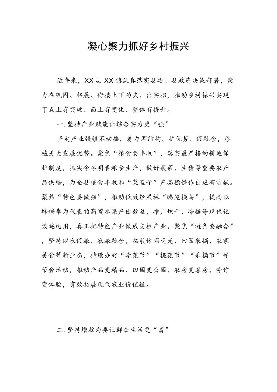 乡村振兴经验材料：凝心聚力抓好乡村振兴.docx_第1页