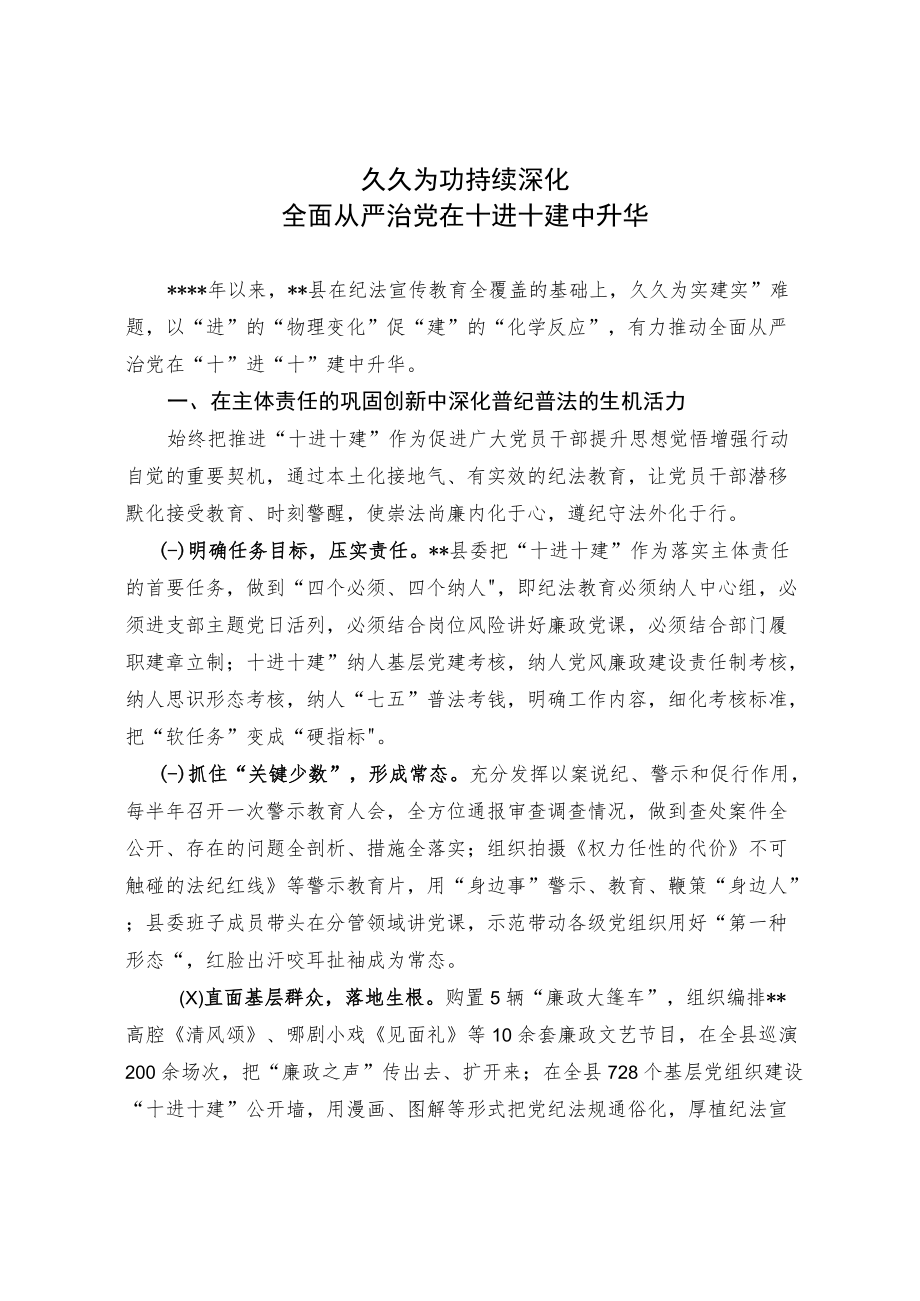 久久为功 持续深化 全面从严治党在十进十建中升华.docx_第1页