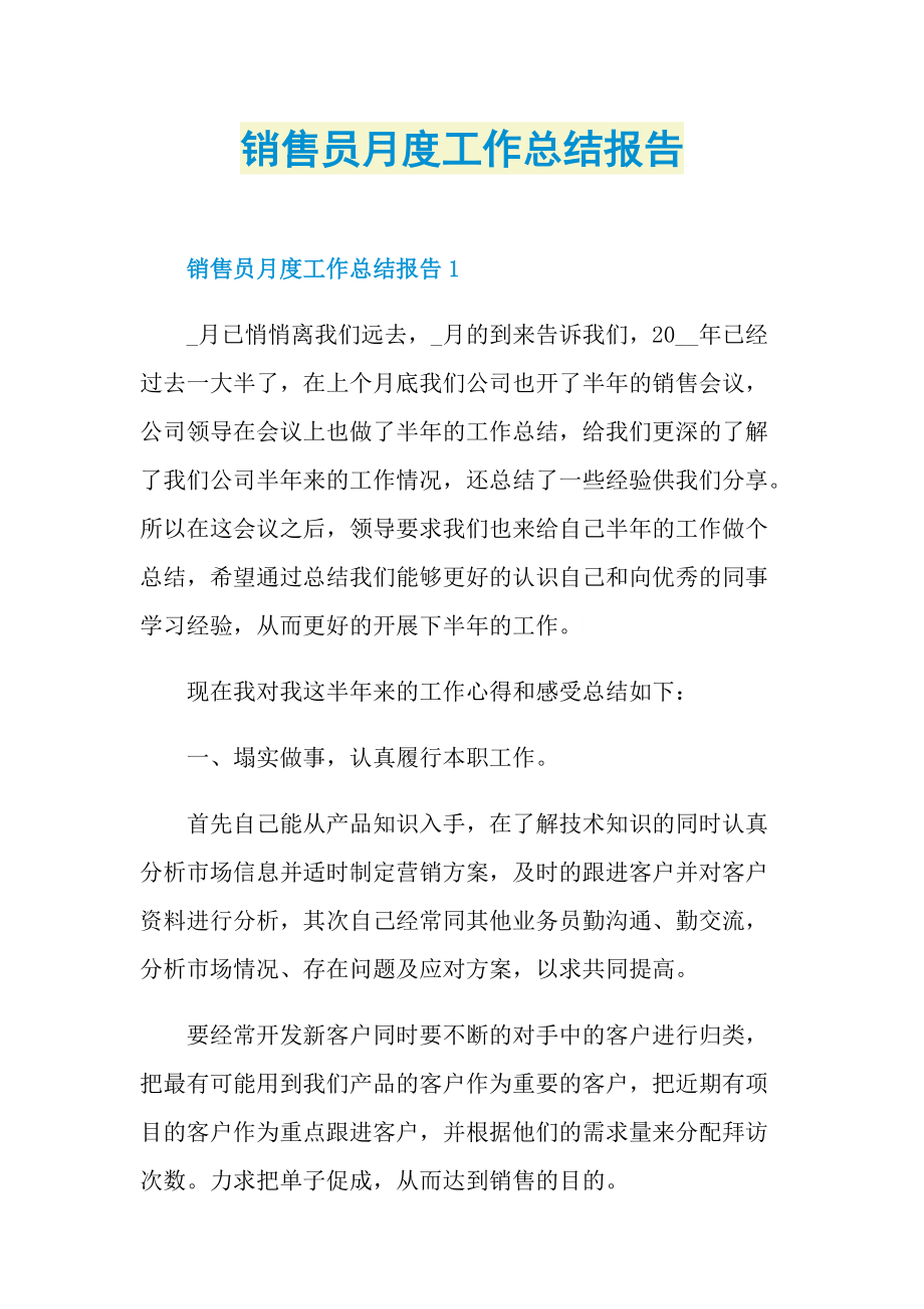 销售员月度工作总结报告.doc_第1页