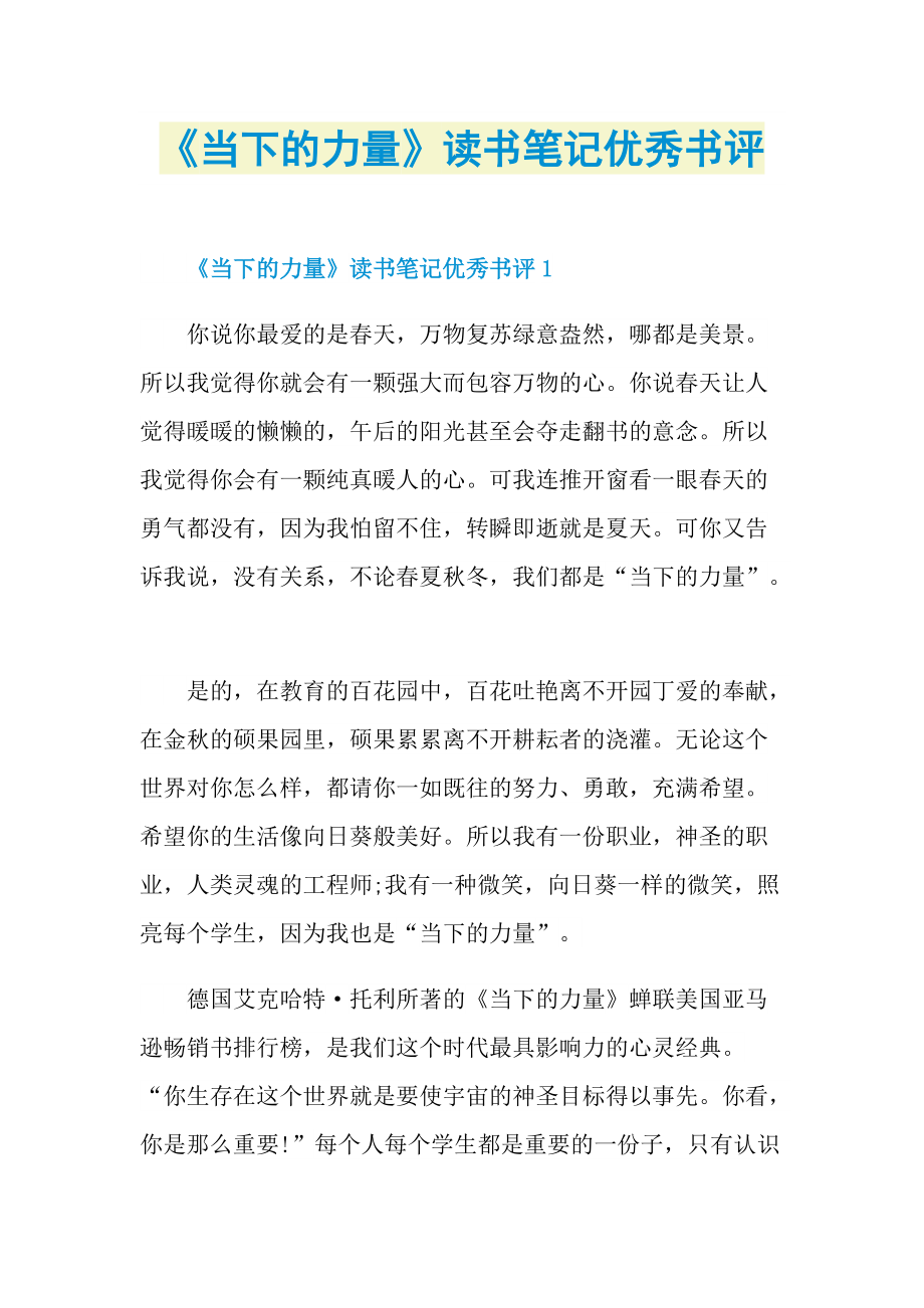 《当下的力量》读书笔记优秀书评.doc_第1页