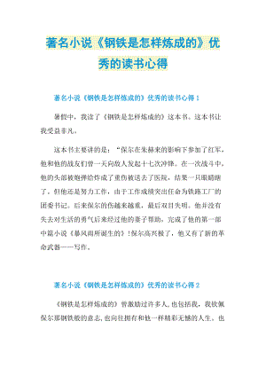 著名小说《钢铁是怎样炼成的》优秀的读书心得.doc