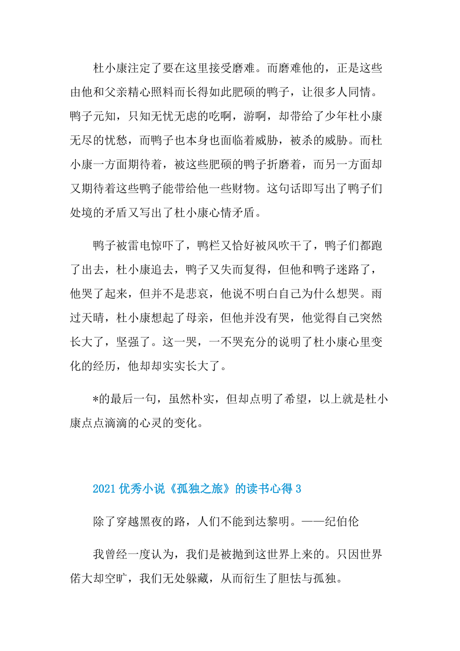 2021优秀小说《孤独之旅》的读书心得.doc_第3页