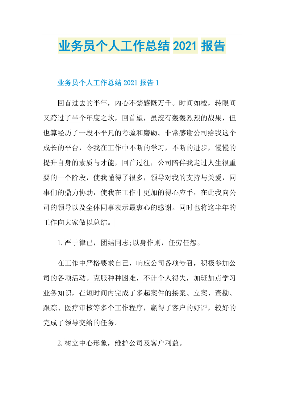 业务员个人工作总结2021报告.doc_第1页