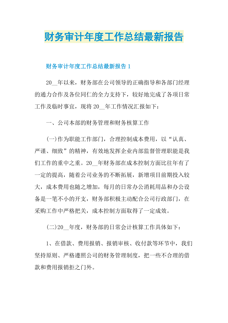 财务审计年度工作总结最新报告.doc_第1页