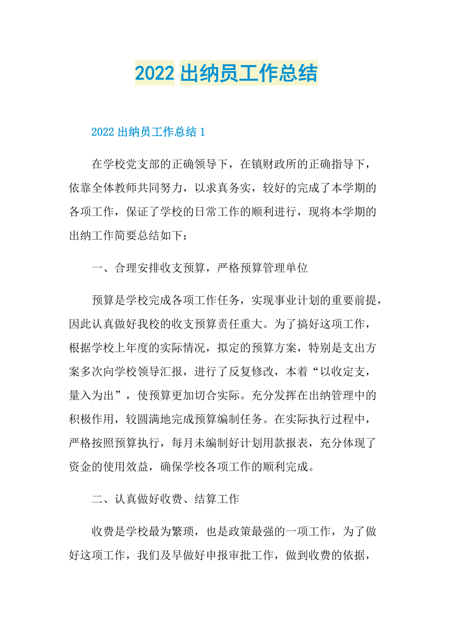 2022出纳员工作总结.doc_第1页