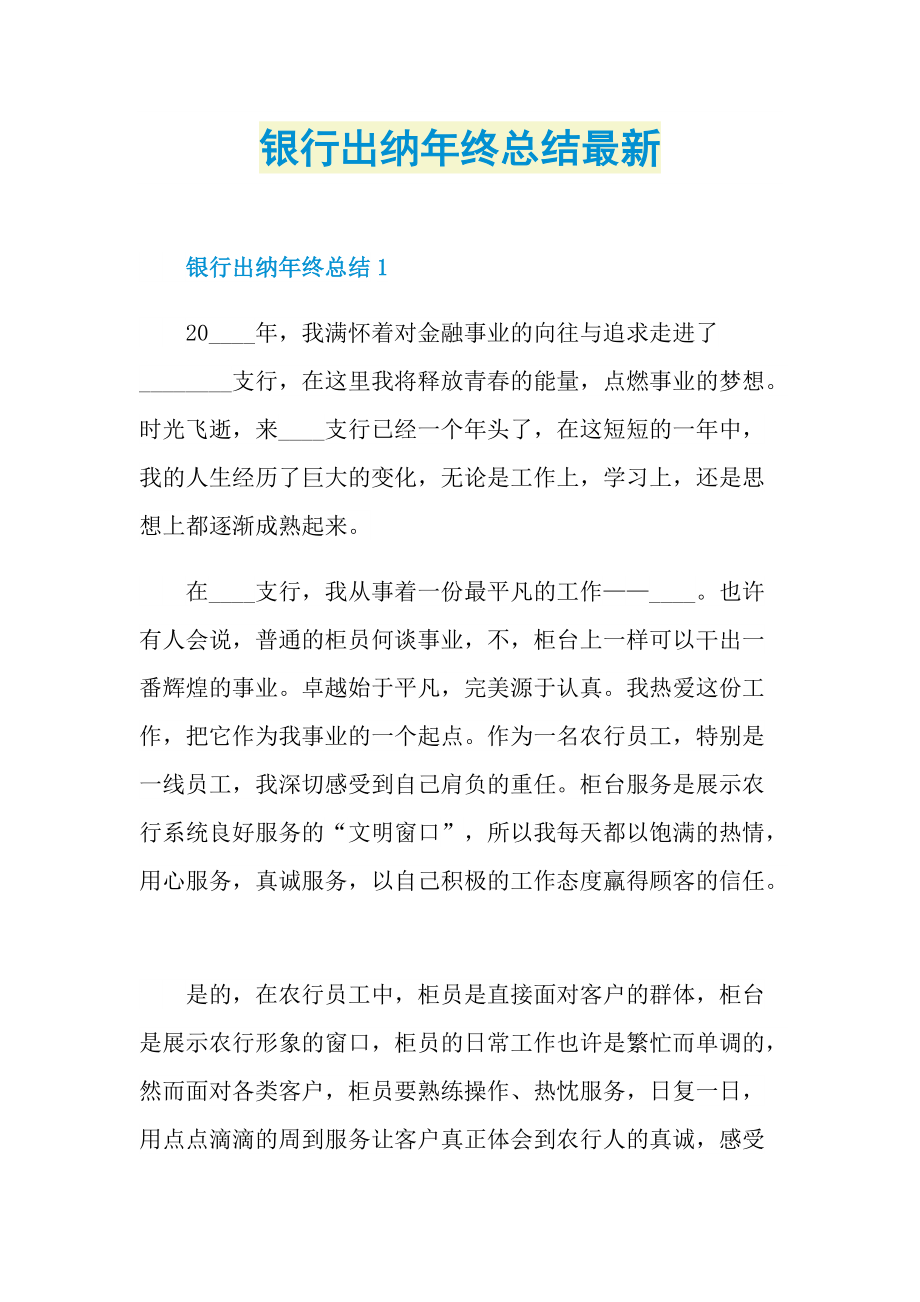 银行出纳年终总结最新.doc_第1页