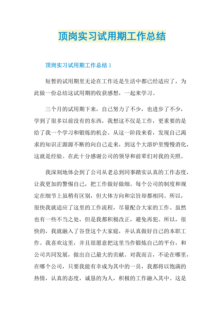 顶岗实习试用期工作总结.doc_第1页