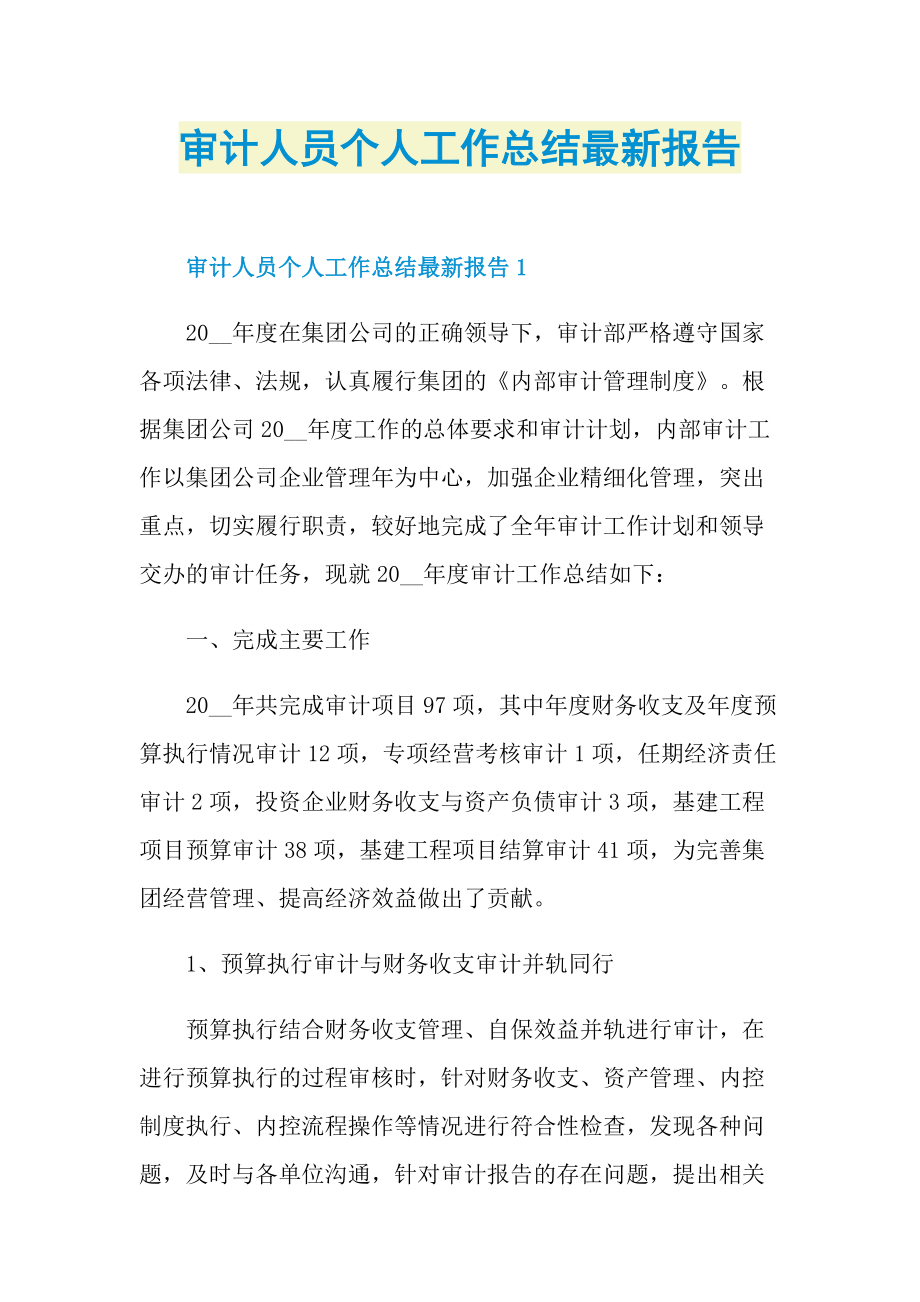 审计人员个人工作总结最新报告.doc_第1页