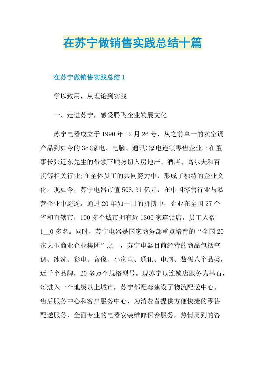 在苏宁做销售实践总结十篇.doc_第1页