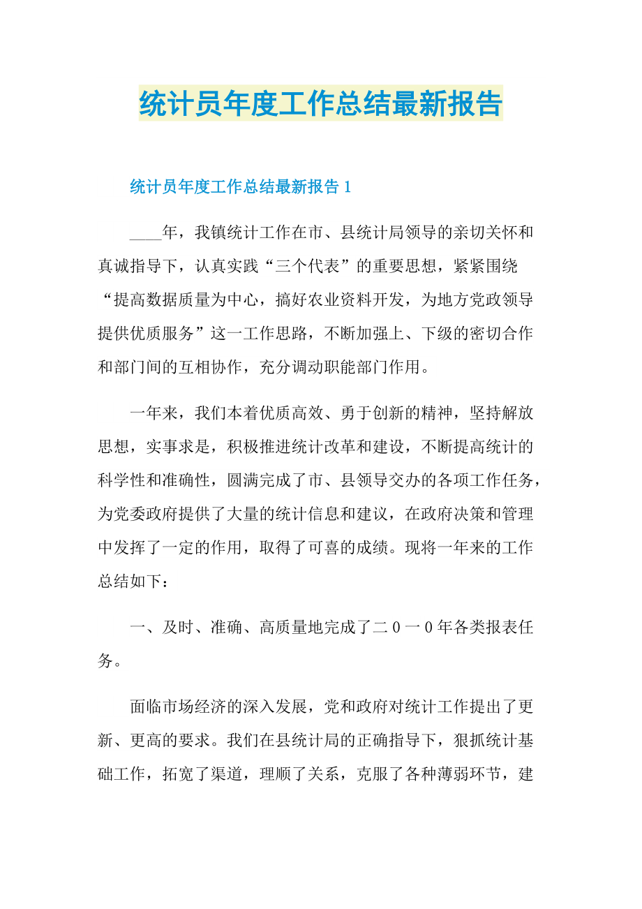 统计员年度工作总结最新报告.doc_第1页