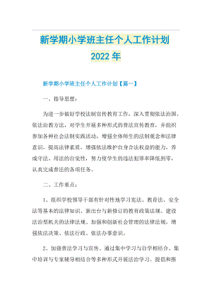 新学期小学班主任个人工作计划2022年.doc