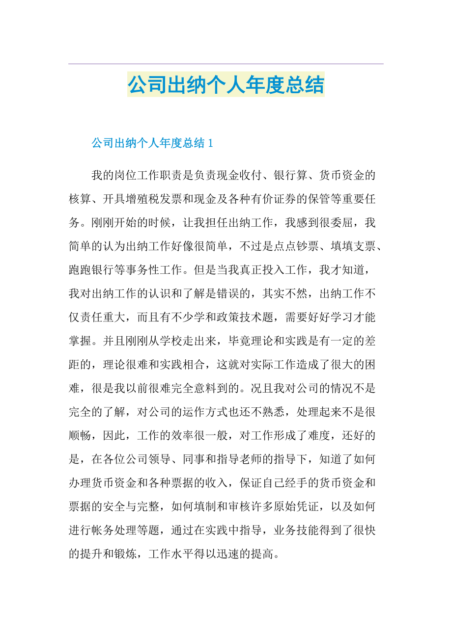 公司出纳个人年度总结.doc_第1页