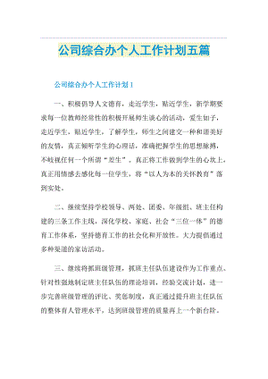 公司综合办个人工作计划五篇.doc