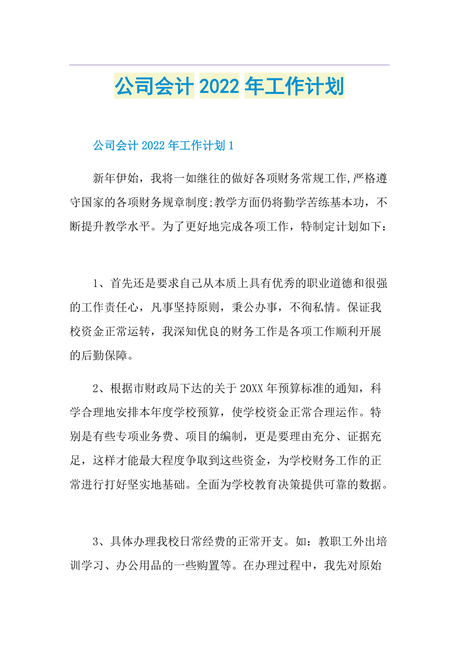 公司会计2022年工作计划.doc_第1页