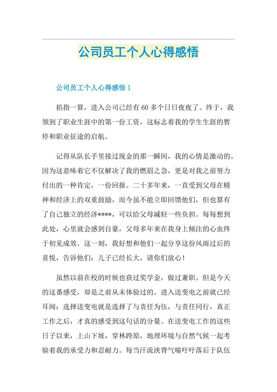 公司员工个人心得感悟.doc_第1页