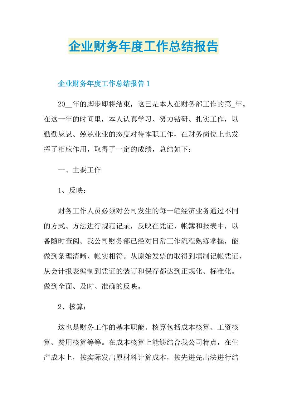 企业财务年度工作总结报告.doc_第1页