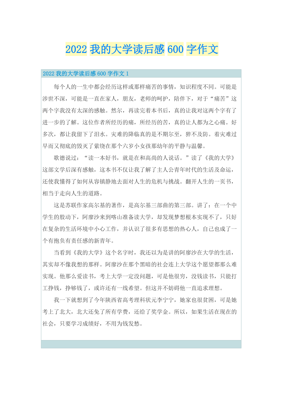 2022我的大学读后感600字作文.doc_第1页