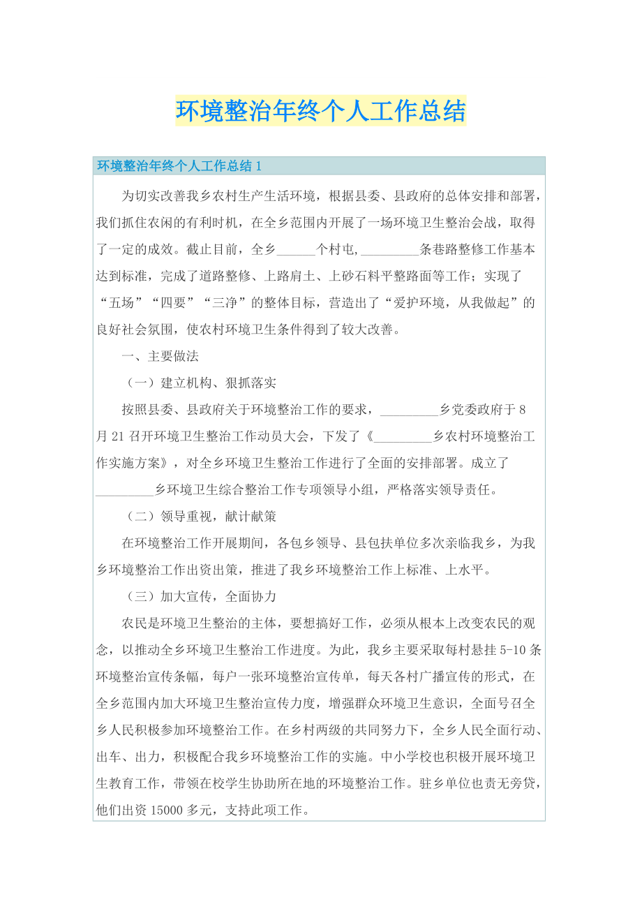 环境整治年终个人工作总结.doc_第1页