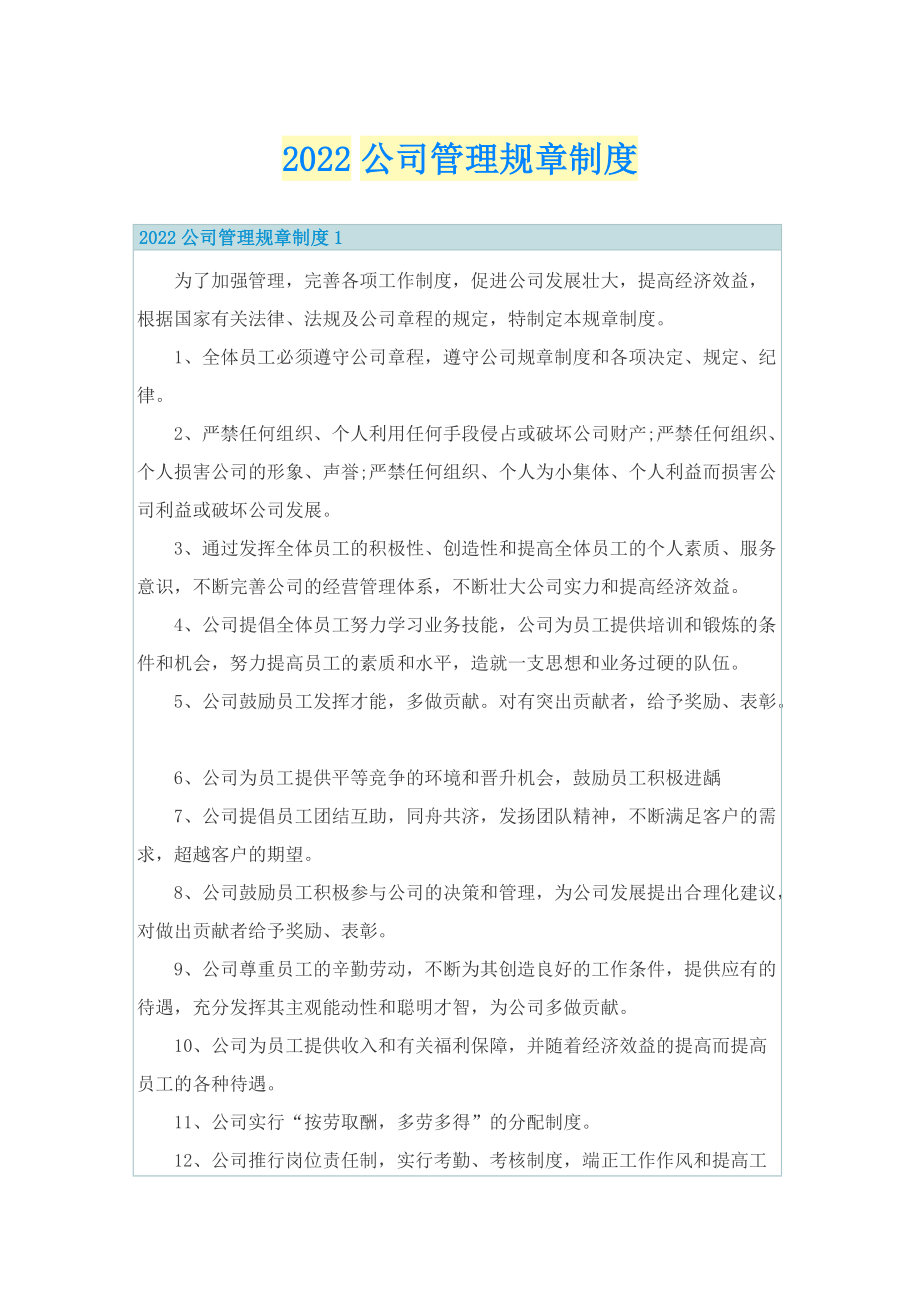 2022公司管理规章制度.doc_第1页