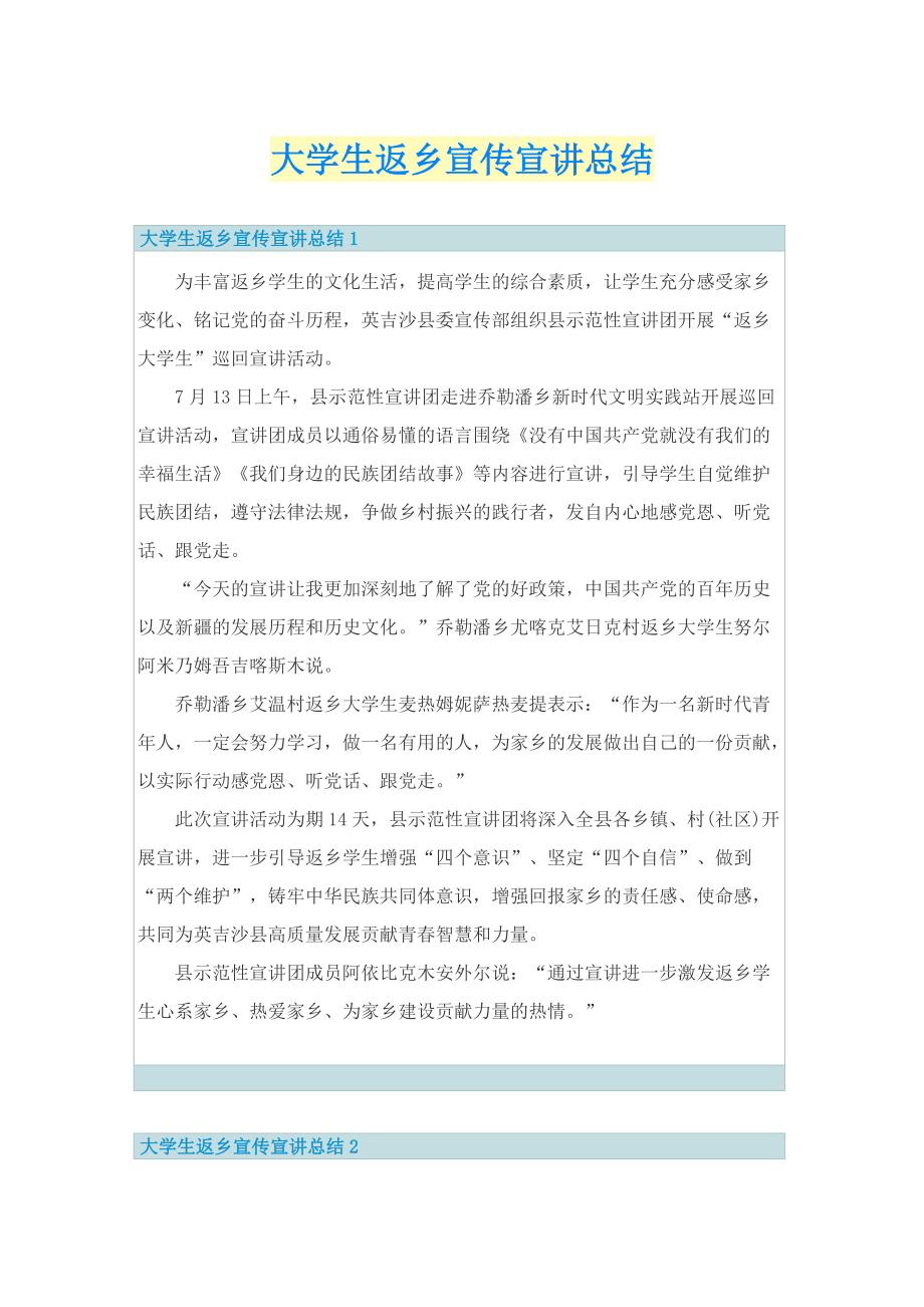 大学生返乡宣传宣讲总结.doc_第1页