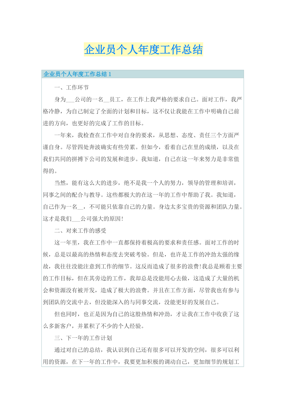 企业员个人年度工作总结.doc_第1页