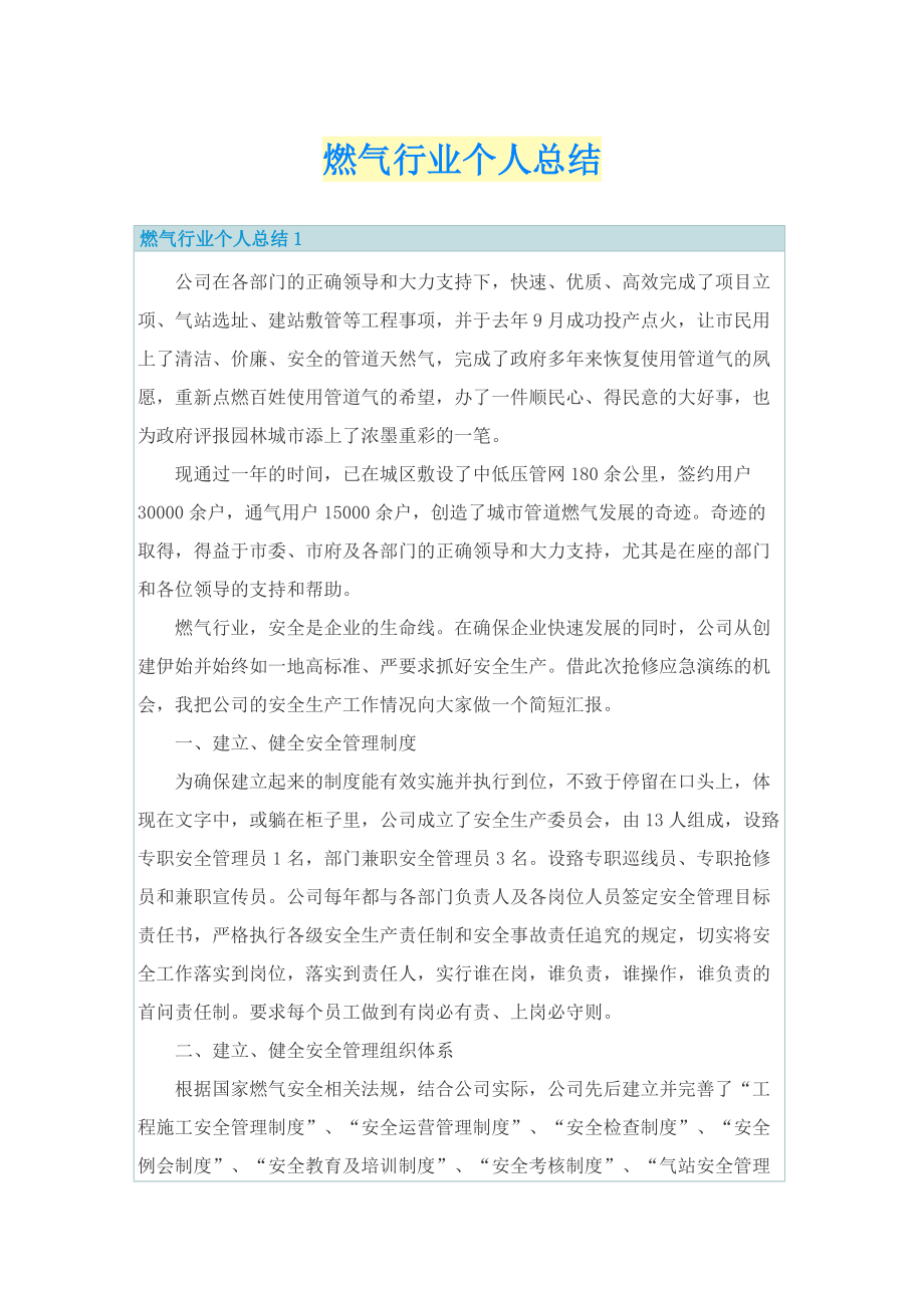 燃气行业个人总结.doc_第1页