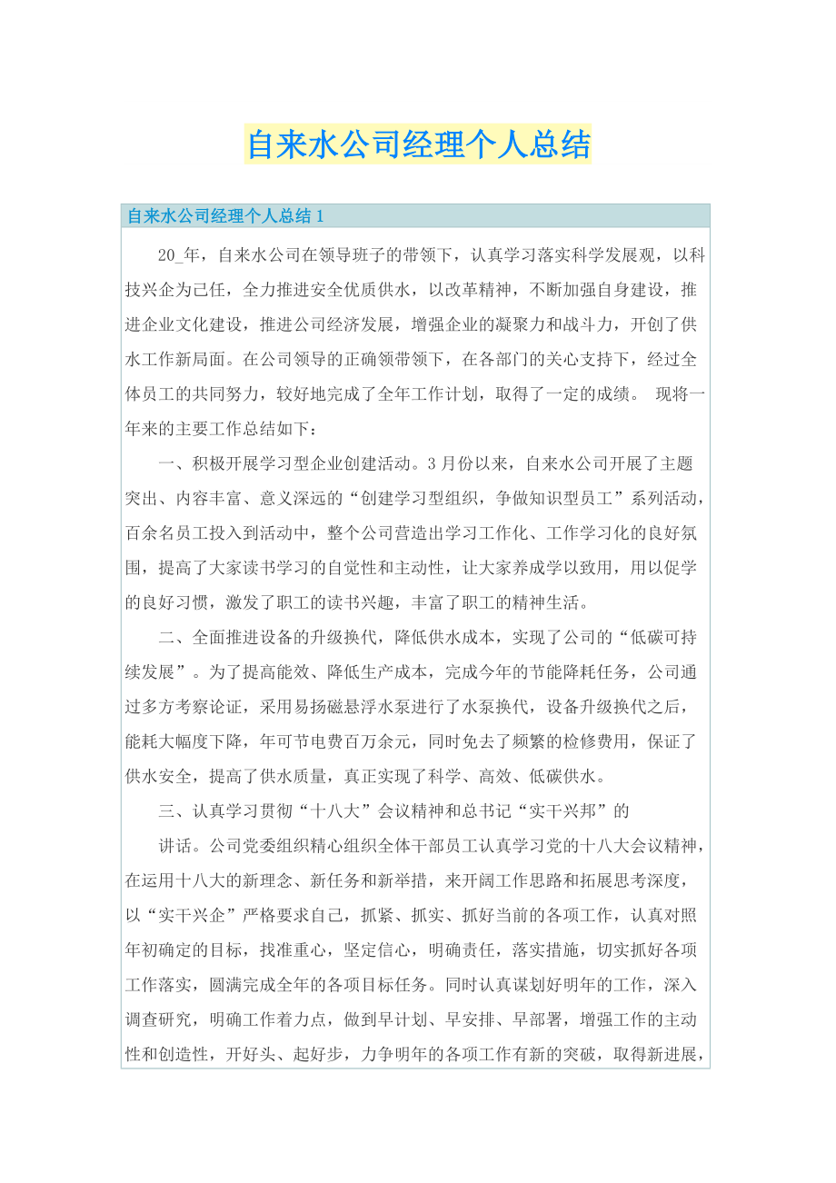 自来水公司经理个人总结.doc_第1页