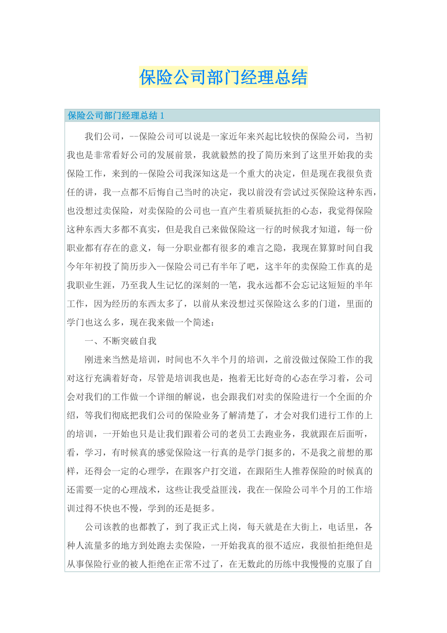 保险公司部门经理总结.doc_第1页