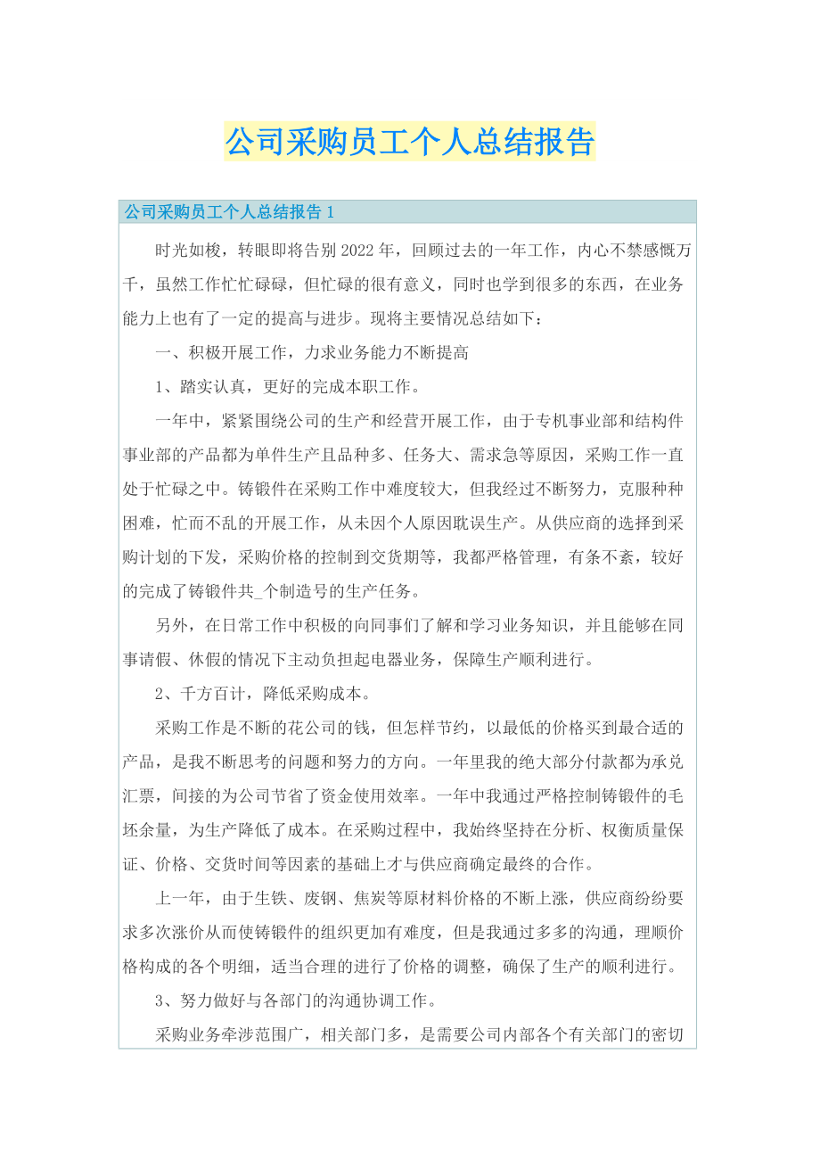 公司采购员工个人总结报告.doc_第1页