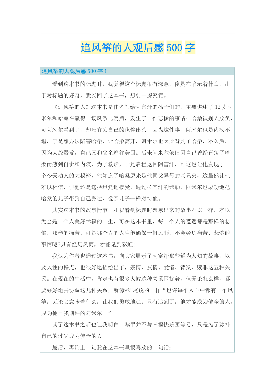 追风筝的人观后感500字.doc_第1页