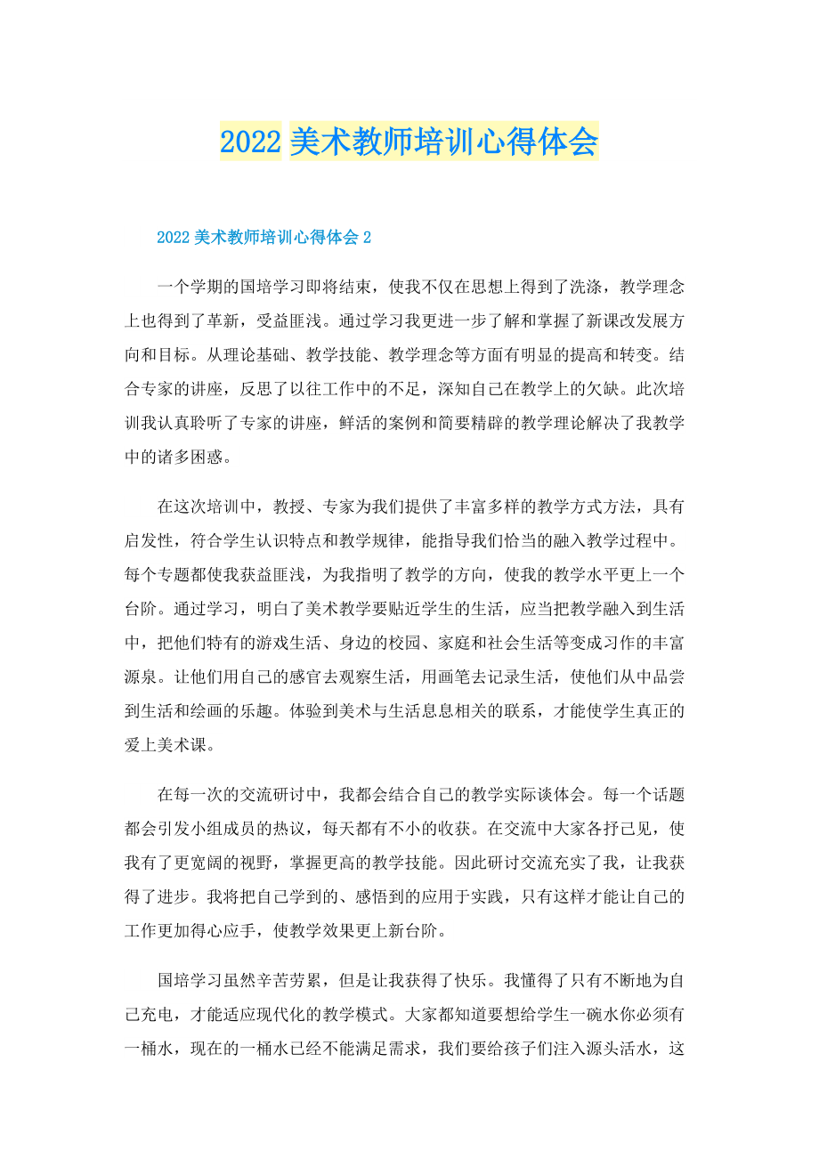 2022美术教师培训心得体会.doc_第1页