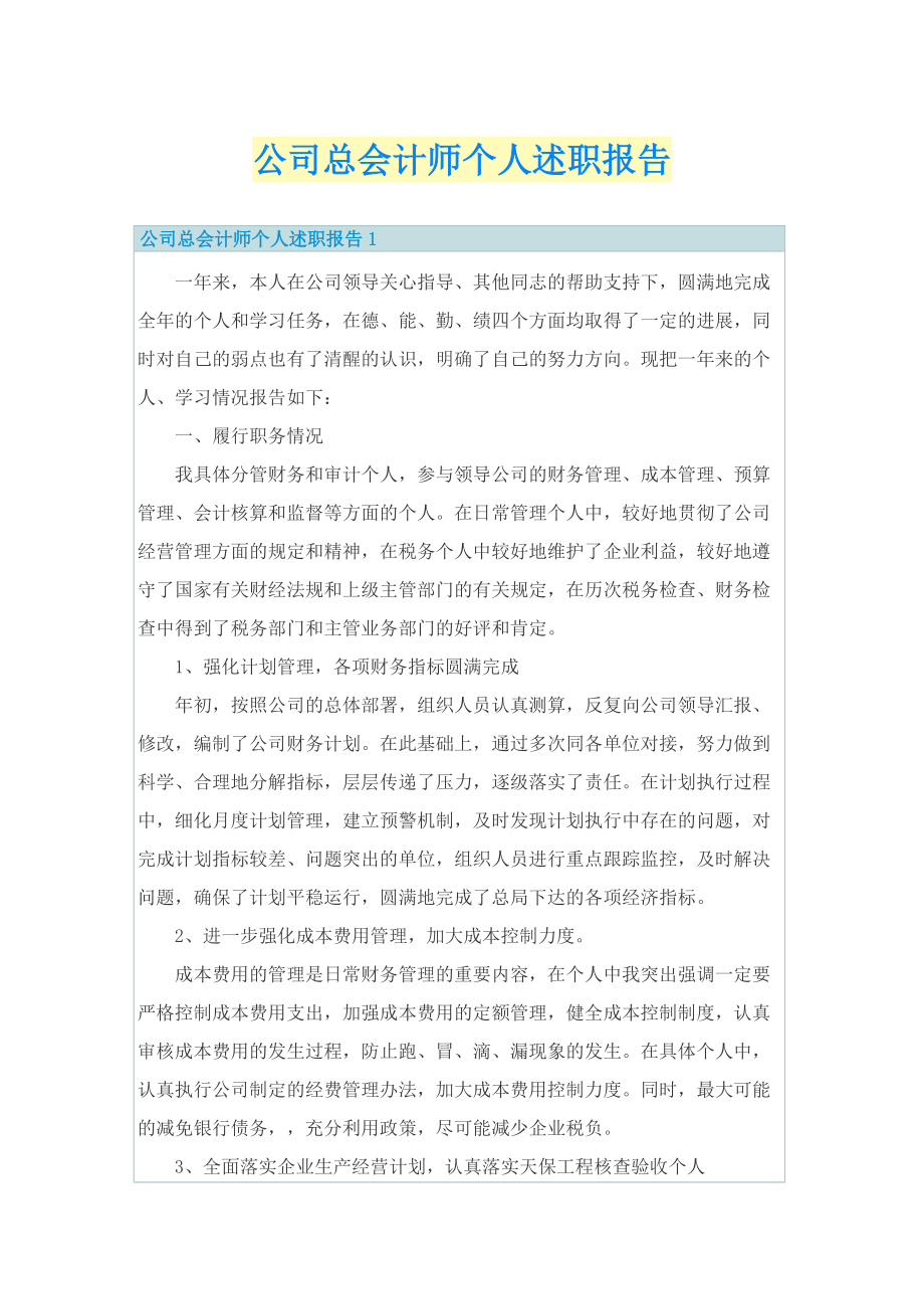 公司总会计师个人述职报告.doc_第1页