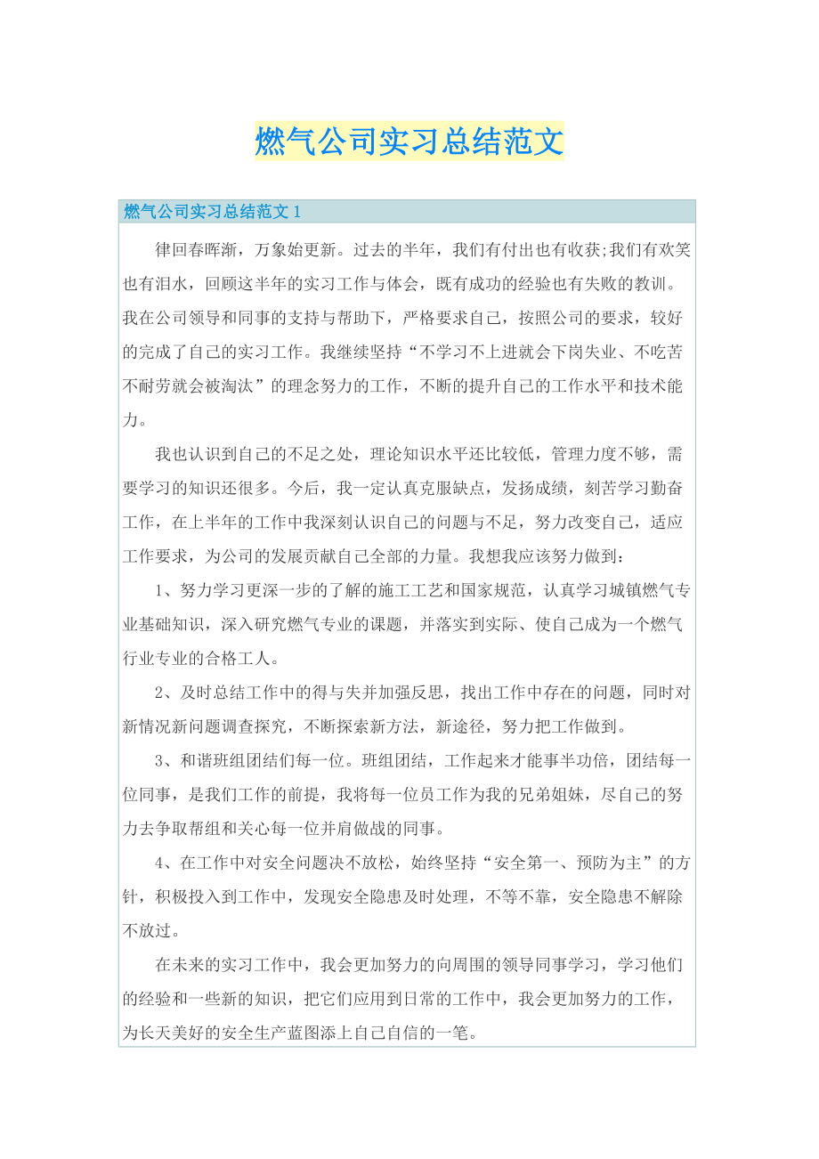 燃气公司实习总结范文.doc_第1页