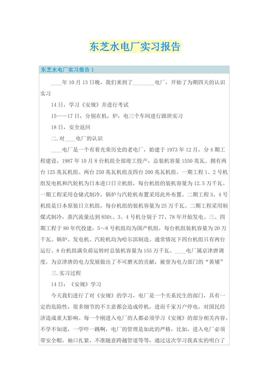 东芝水电厂实习报告.doc_第1页