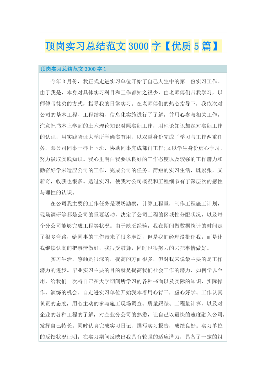 顶岗实习总结范文3000字【优质5篇】.doc_第1页