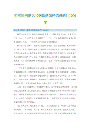 初三读书笔记《钢铁是怎样炼成的》1000字.doc