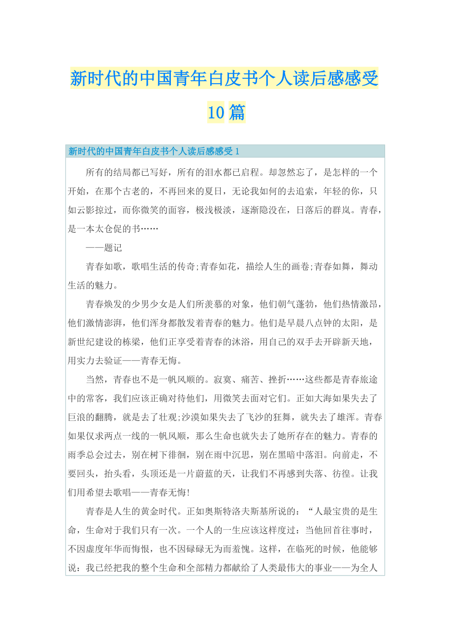 新时代的中国青年白皮书个人读后感感受10篇.doc_第1页