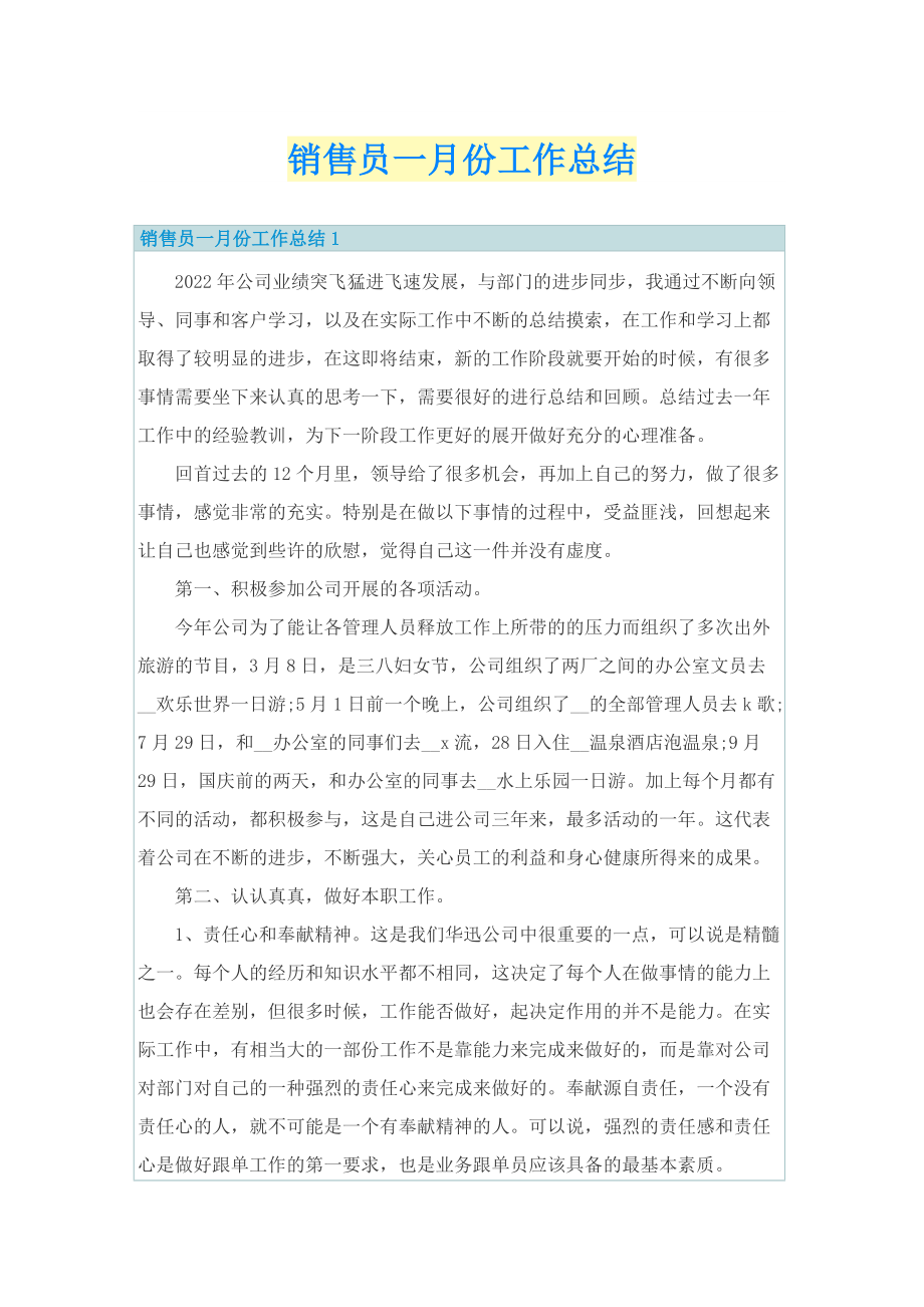 销售员一月份工作总结.doc_第1页