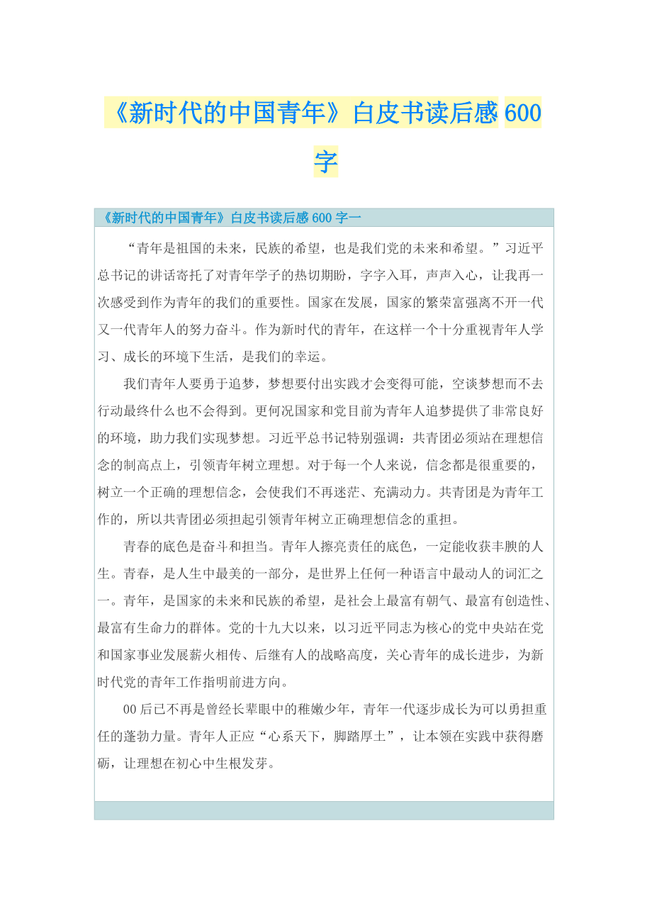《新时代的中国青年》白皮书读后感600字.doc_第1页