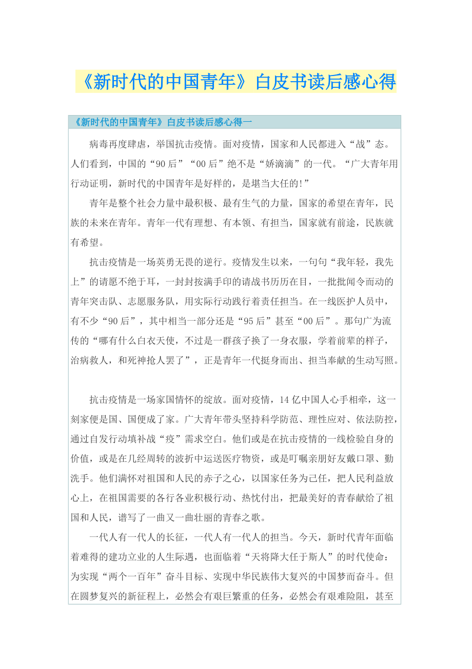 《新时代的中国青年》白皮书读后感心得.doc_第1页