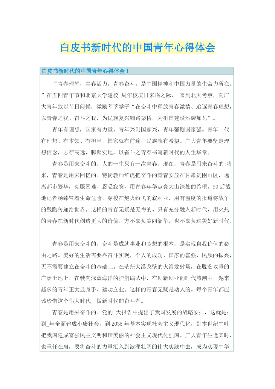 白皮书新时代的中国青年心得体会.doc_第1页