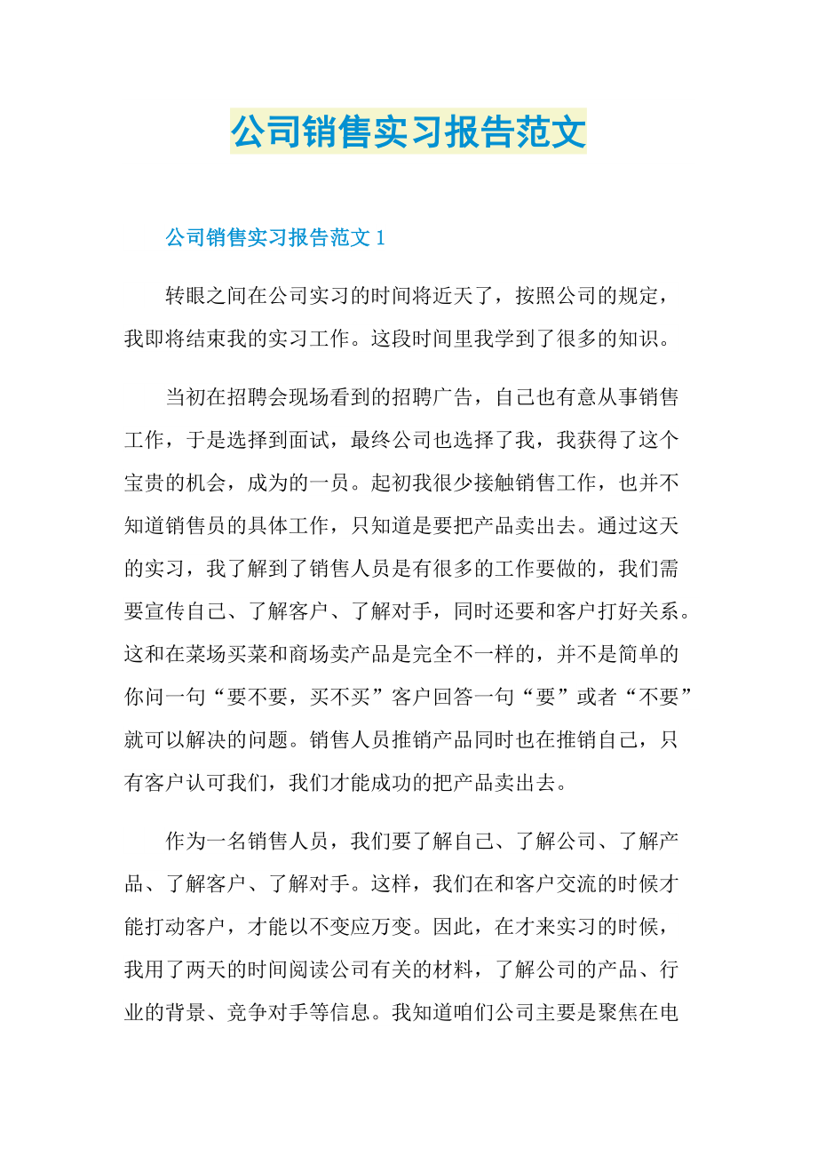 公司销售实习报告范文.doc_第1页