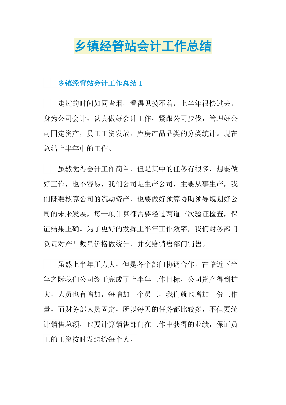 乡镇经管站会计工作总结.doc_第1页