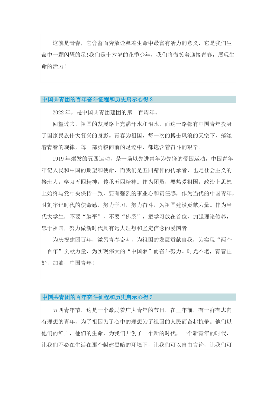 中国共青团的百年奋斗征程和历史启示心得7篇.doc_第2页