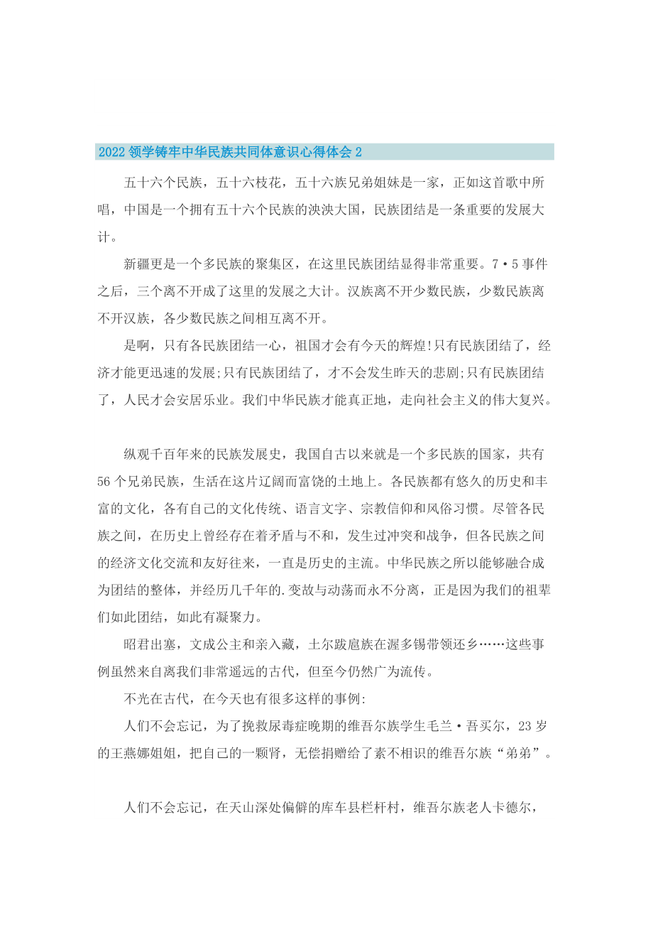 2022领学铸牢中华民族共同体意识心得体会19篇.doc_第3页