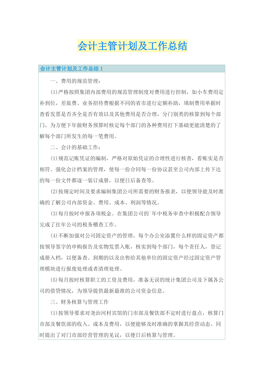 会计主管计划及工作总结.doc_第1页