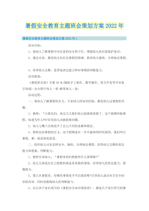 暑假安全教育主题班会策划方案2022年.doc