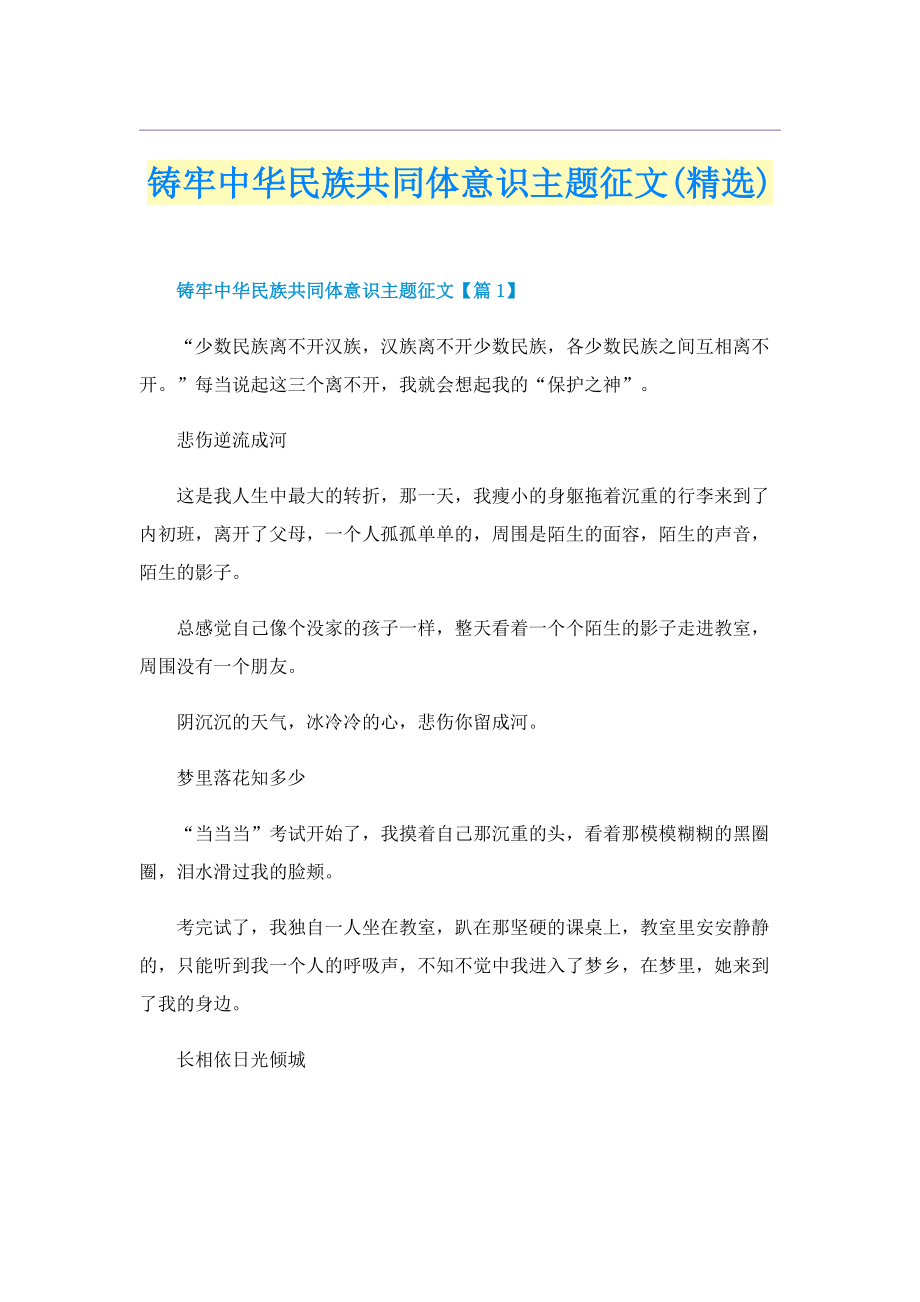 铸牢中华民族共同体意识主题征文(精选).doc_第1页